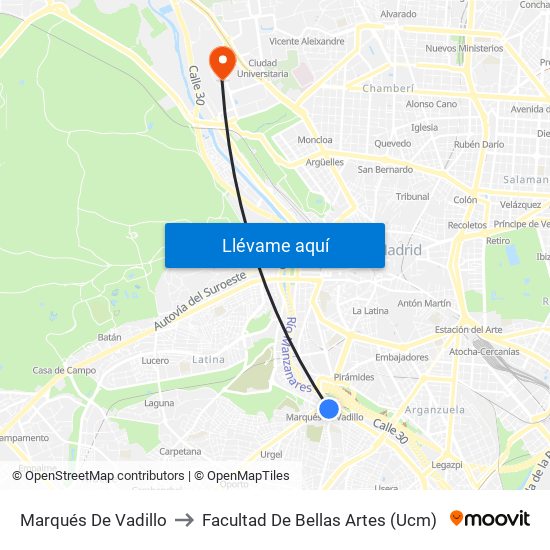 Marqués De Vadillo to Facultad De Bellas Artes (Ucm) map