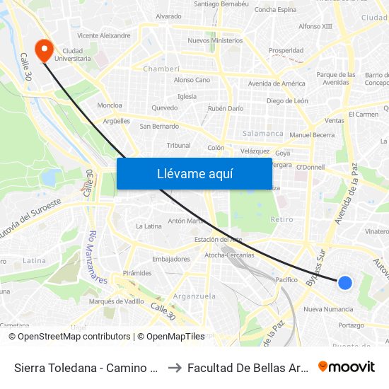 Sierra Toledana - Camino Valderribas to Facultad De Bellas Artes (Ucm) map