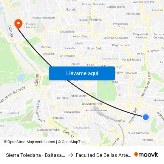 Sierra Toledana - Baltasar Santos to Facultad De Bellas Artes (Ucm) map