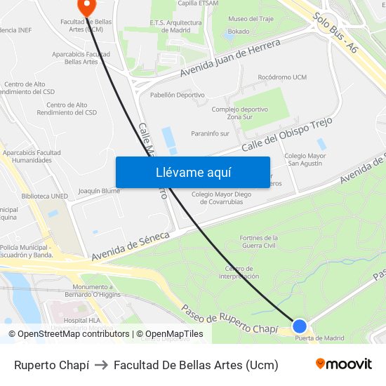 Ruperto Chapí to Facultad De Bellas Artes (Ucm) map