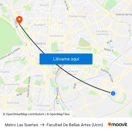 Metro Las Suertes to Facultad De Bellas Artes (Ucm) map