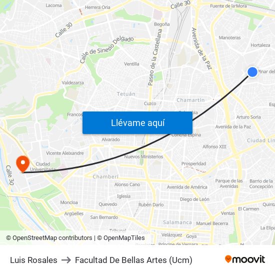 Luis Rosales to Facultad De Bellas Artes (Ucm) map