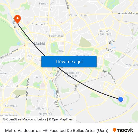 Metro Valdecarros to Facultad De Bellas Artes (Ucm) map