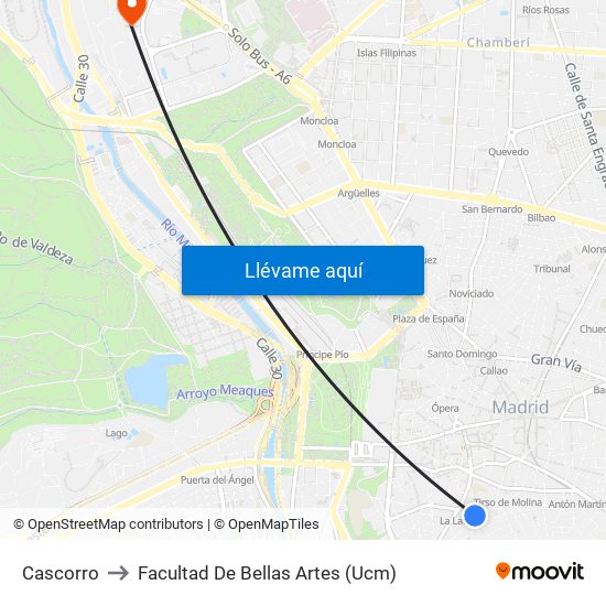 Cascorro to Facultad De Bellas Artes (Ucm) map