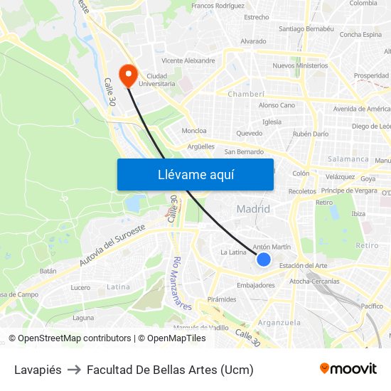 Lavapiés to Facultad De Bellas Artes (Ucm) map
