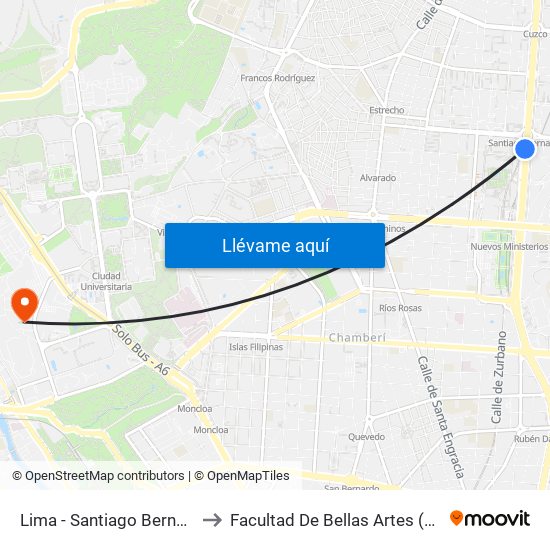 Lima - Santiago Bernabéu to Facultad De Bellas Artes (Ucm) map