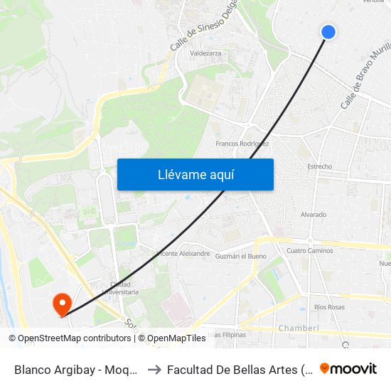 Blanco Argibay - Moquetas to Facultad De Bellas Artes (Ucm) map