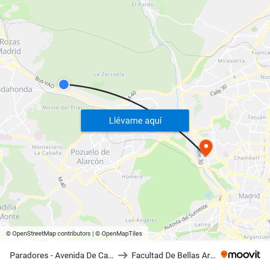 Paradores - Avenida De Casaquemada to Facultad De Bellas Artes (Ucm) map