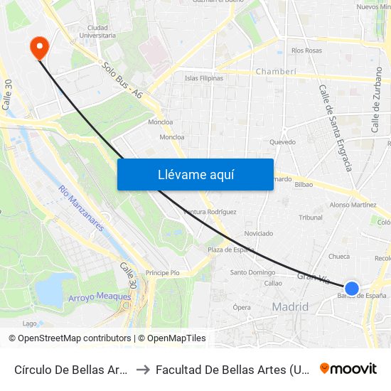 Círculo De Bellas Artes to Facultad De Bellas Artes (Ucm) map