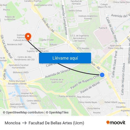 Moncloa to Facultad De Bellas Artes (Ucm) map