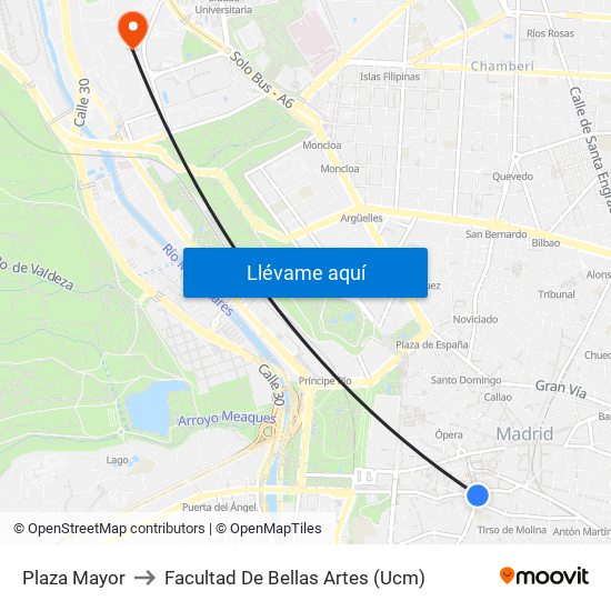 Plaza Mayor to Facultad De Bellas Artes (Ucm) map