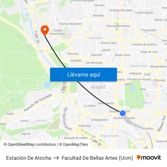 Estación De Atocha to Facultad De Bellas Artes (Ucm) map