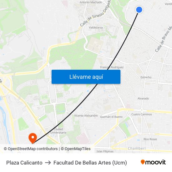 Plaza Calicanto to Facultad De Bellas Artes (Ucm) map