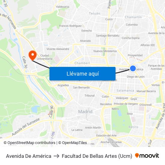 Avenida De América to Facultad De Bellas Artes (Ucm) map
