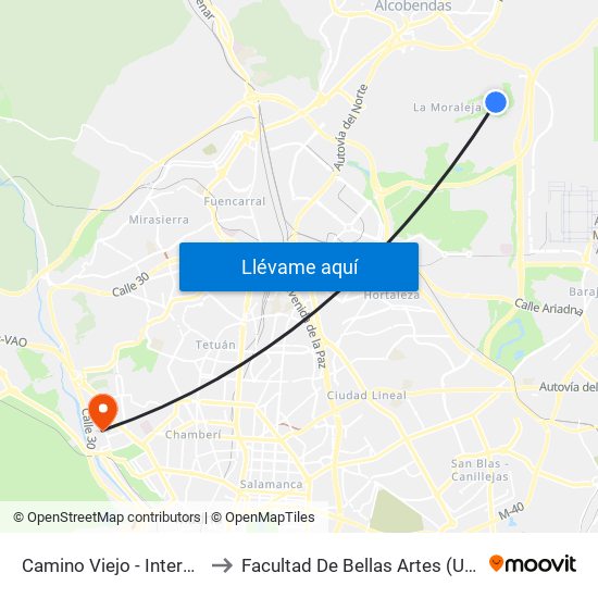 Camino Viejo - Intergolf to Facultad De Bellas Artes (Ucm) map