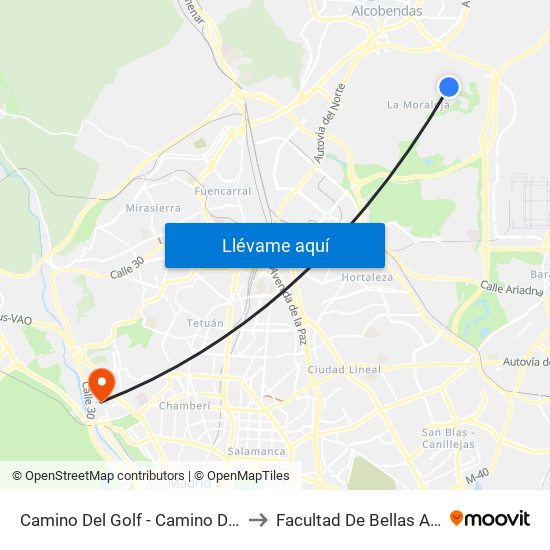 Camino Del Golf - Camino De Mesoncillos to Facultad De Bellas Artes (Ucm) map