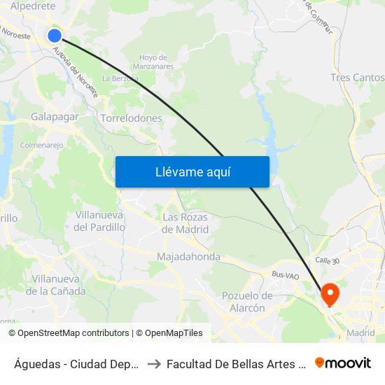 Águedas - Ciudad Deportiva to Facultad De Bellas Artes (Ucm) map