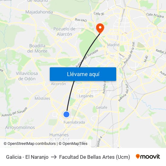 Galicia - El Naranjo to Facultad De Bellas Artes (Ucm) map