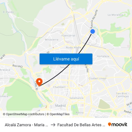 Alcalá Zamora - María Tudor to Facultad De Bellas Artes (Ucm) map