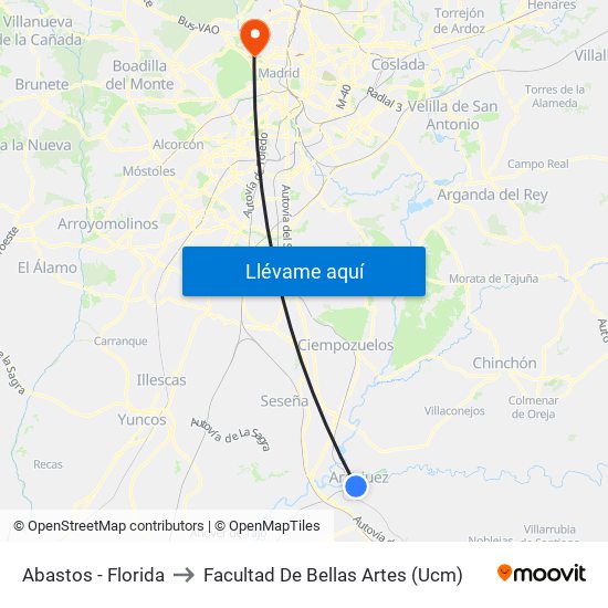 Abastos - Florida to Facultad De Bellas Artes (Ucm) map