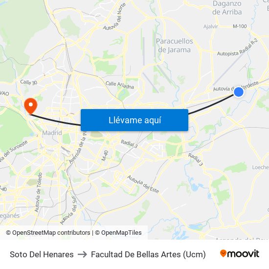 Soto Del Henares to Facultad De Bellas Artes (Ucm) map