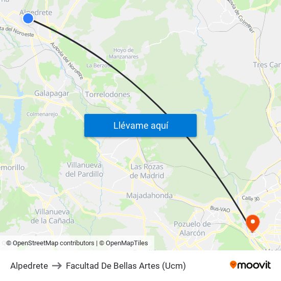 Alpedrete to Facultad De Bellas Artes (Ucm) map