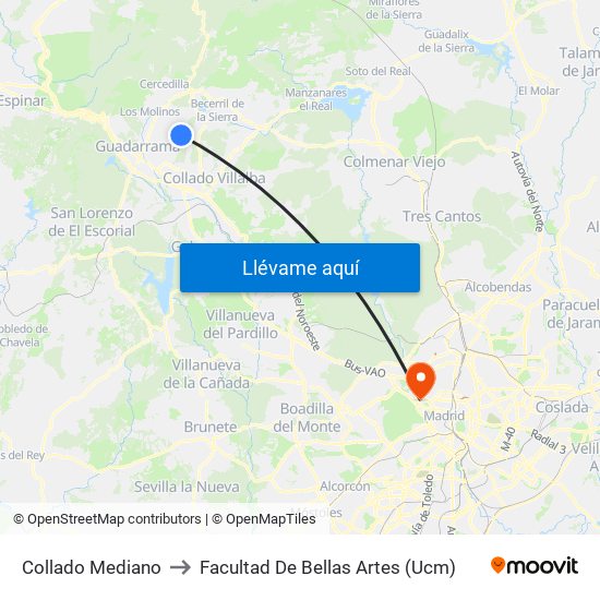 Collado Mediano to Facultad De Bellas Artes (Ucm) map