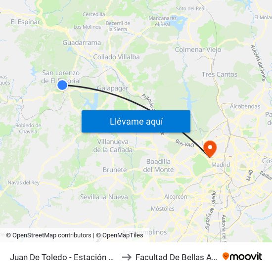 Juan De Toledo - Estación De Autobuses to Facultad De Bellas Artes (Ucm) map