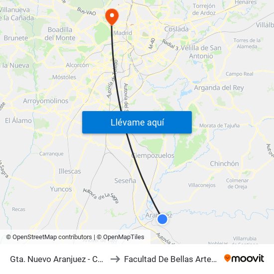 Gta. Nuevo Aranjuez - Cuarteles to Facultad De Bellas Artes (Ucm) map