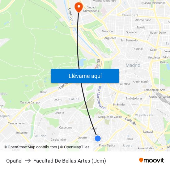 Opañel to Facultad De Bellas Artes (Ucm) map