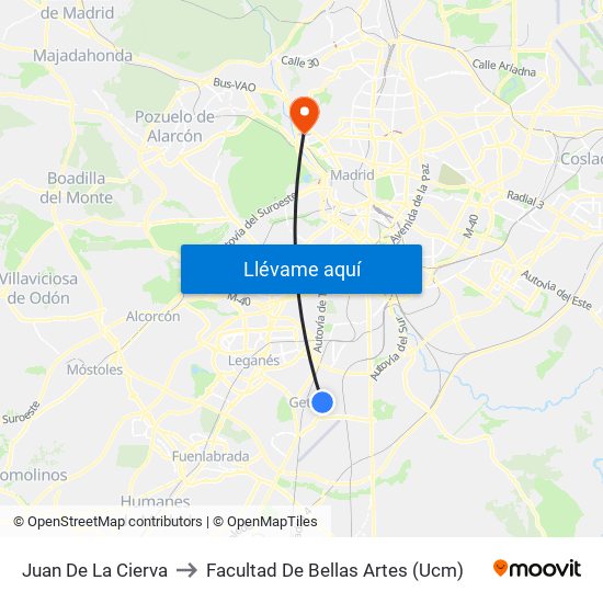 Juan De La Cierva to Facultad De Bellas Artes (Ucm) map