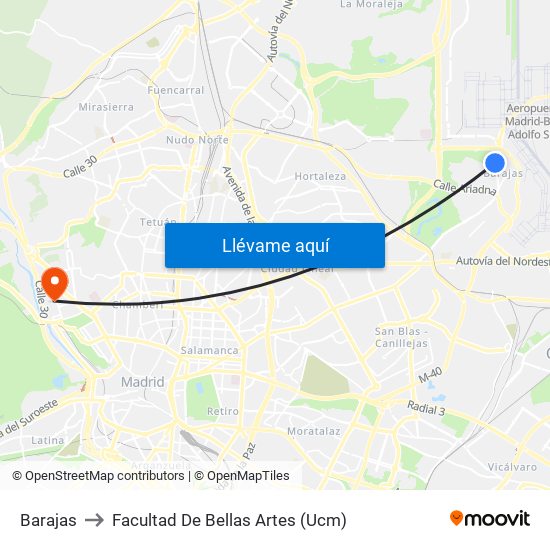 Barajas to Facultad De Bellas Artes (Ucm) map