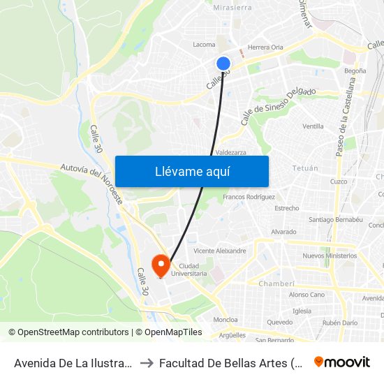 Avenida De La Ilustración to Facultad De Bellas Artes (Ucm) map