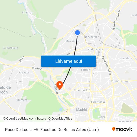Paco De Lucía to Facultad De Bellas Artes (Ucm) map