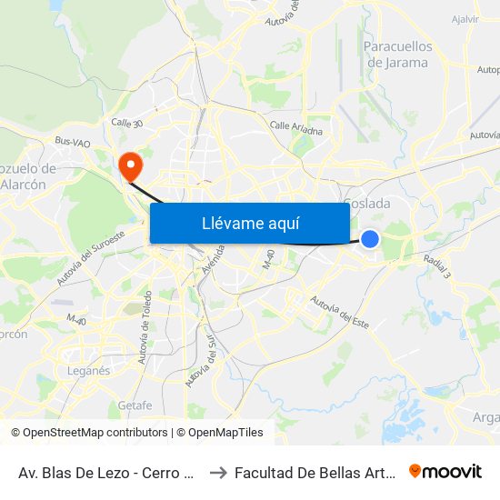 Av. Blas De Lezo - Cerro Del Monte to Facultad De Bellas Artes (Ucm) map