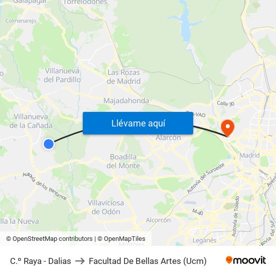 C.º Raya - Dalias to Facultad De Bellas Artes (Ucm) map