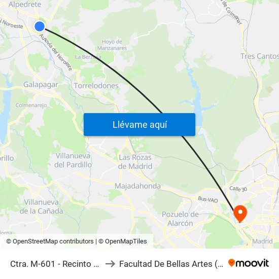 Ctra. M-601 - Recinto Ferial to Facultad De Bellas Artes (Ucm) map