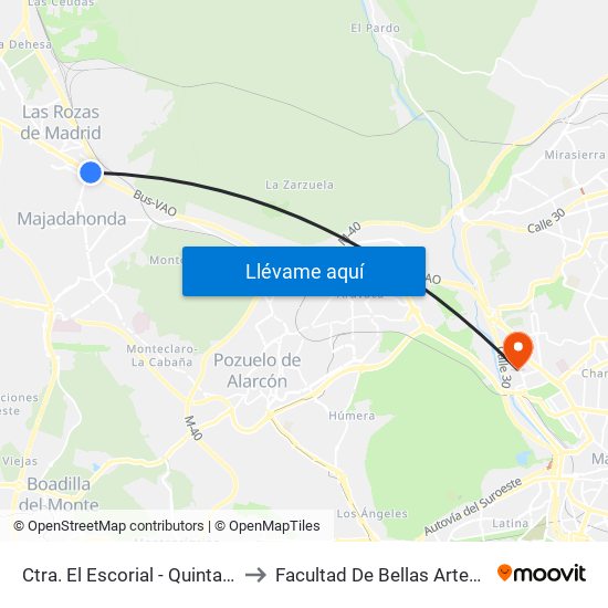 Ctra. El Escorial - Quinta Del Sol to Facultad De Bellas Artes (Ucm) map