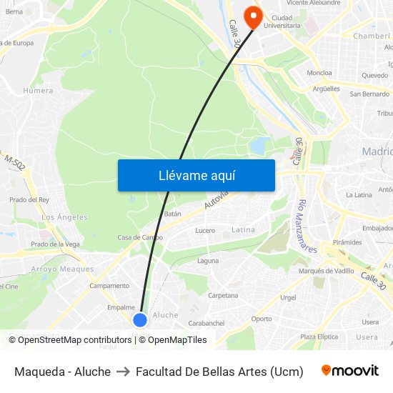 Maqueda - Aluche to Facultad De Bellas Artes (Ucm) map