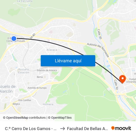 C.º Cerro De Los Gamos - Est. El Barrial to Facultad De Bellas Artes (Ucm) map