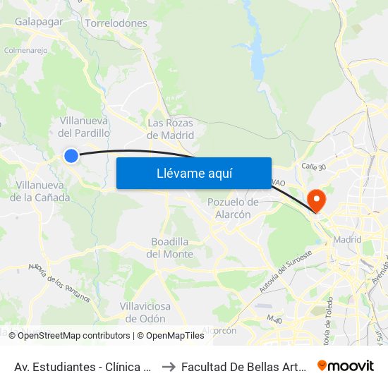 Av. Estudiantes - Clínica Geriátrica to Facultad De Bellas Artes (Ucm) map