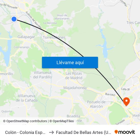 Colón - Colonia España to Facultad De Bellas Artes (Ucm) map