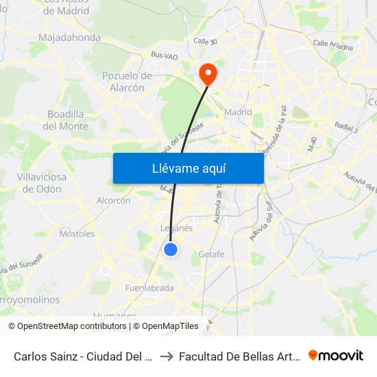 Carlos Sainz - Ciudad Del Automóvil to Facultad De Bellas Artes (Ucm) map