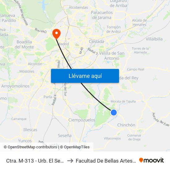 Ctra. M-313 - Urb. El Serranillo to Facultad De Bellas Artes (Ucm) map