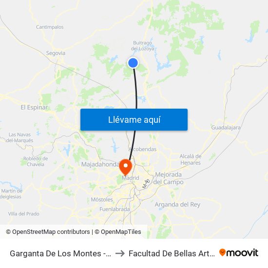 Garganta De Los Montes - San Isidro to Facultad De Bellas Artes (Ucm) map