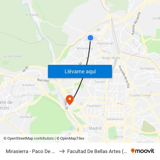 Mirasierra - Paco De Lucía to Facultad De Bellas Artes (Ucm) map