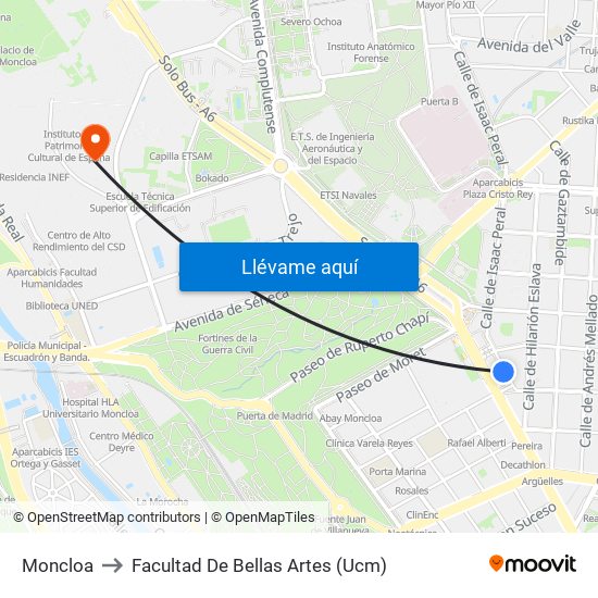 Moncloa to Facultad De Bellas Artes (Ucm) map