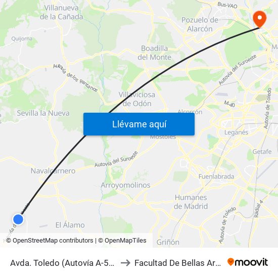 Avda. Toledo (Autovía A-5), Urb. Fado to Facultad De Bellas Artes (Ucm) map