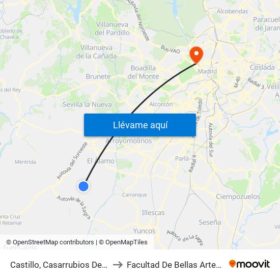 Castillo, Casarrubios Del Monte to Facultad De Bellas Artes (Ucm) map