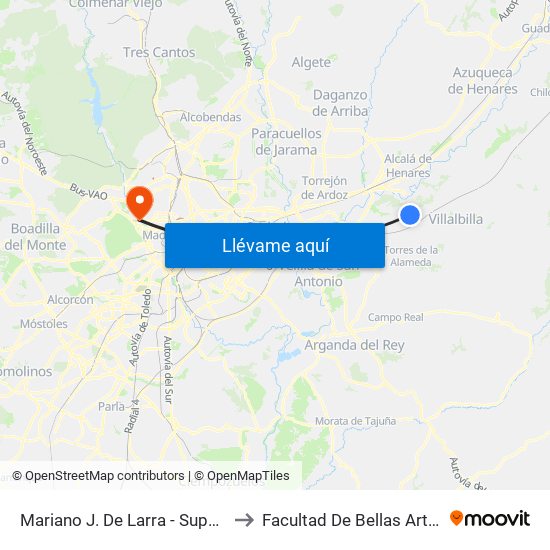 Mariano J. De Larra - Supermercado to Facultad De Bellas Artes (Ucm) map